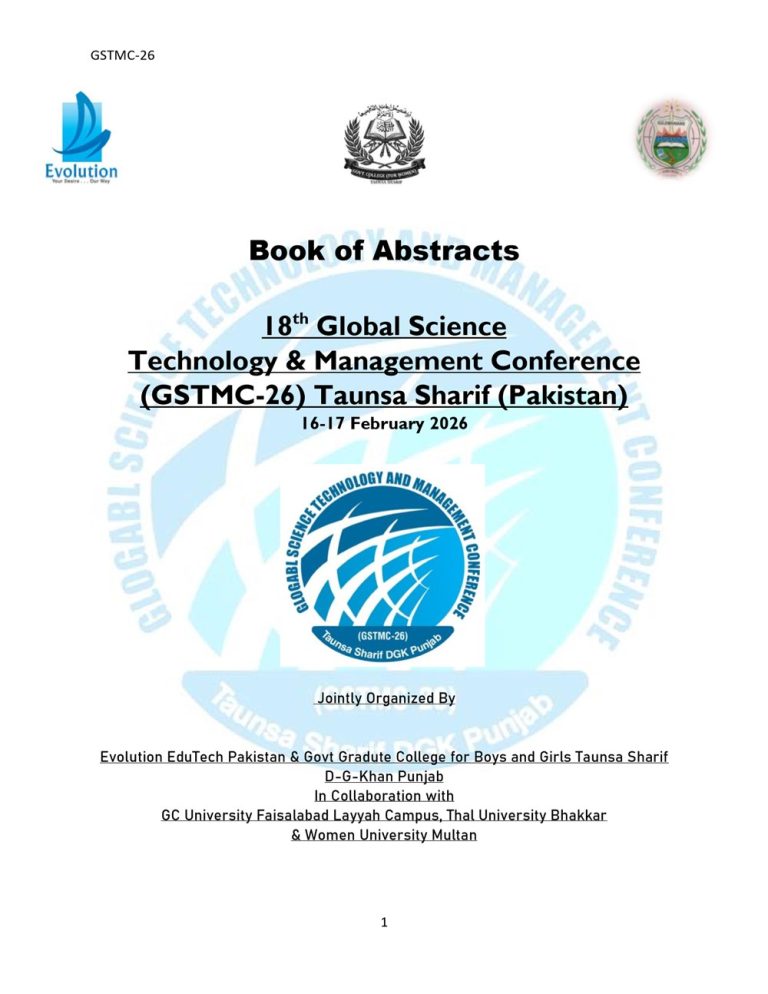 Cover of the book of abstracts: 18th Global Science Technology & Management Conference, Taunsa Sharif