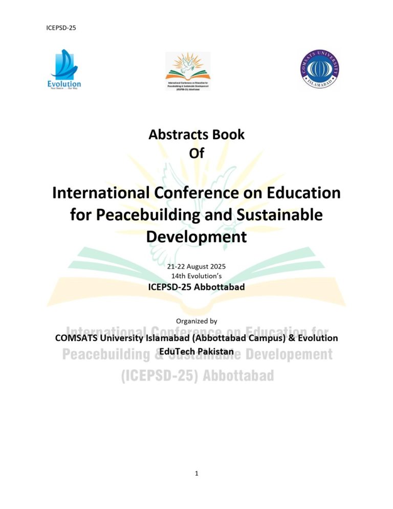 Cover of the book of abstracts: International Conference on Education for Peacebuilding and Sustainable Development, Abbottabad