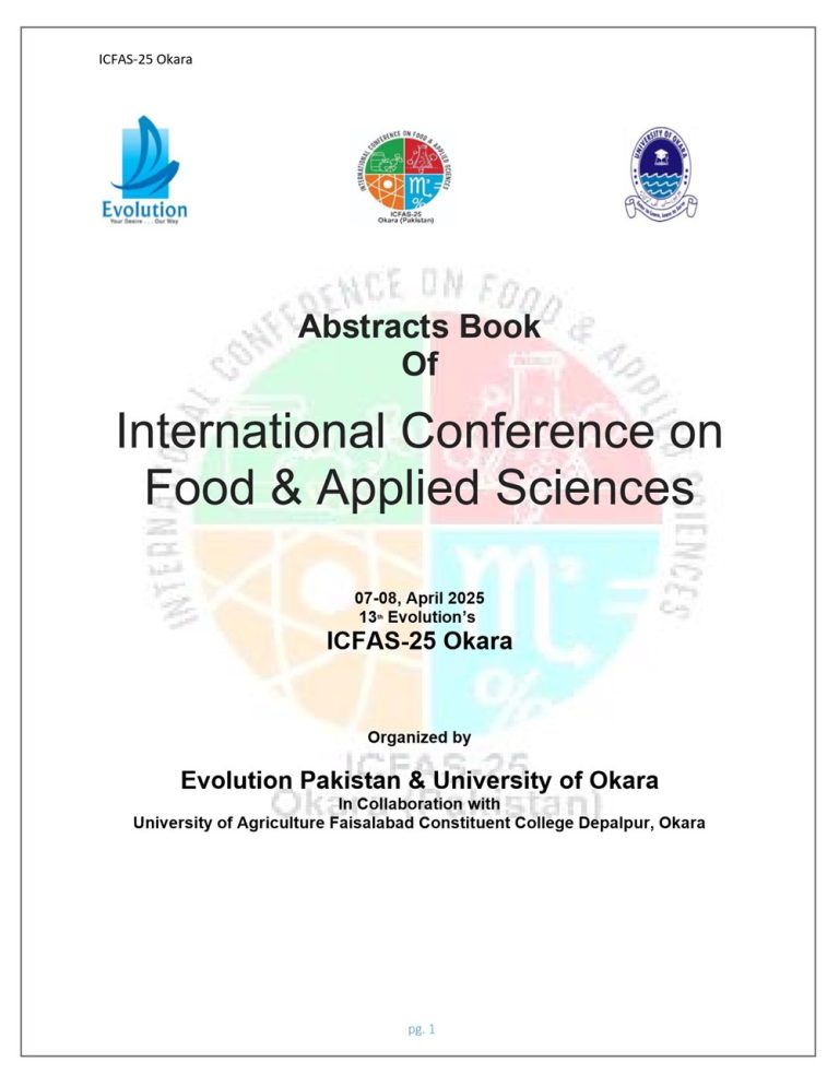 Cover of the book of abstracts: International Conference on Food & Applied Sciences, Okara