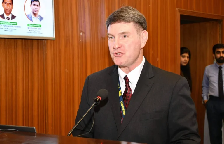 International speaker delivering his talk at ICELS-26, PMAS Arid Agriculture University Rawalpindi