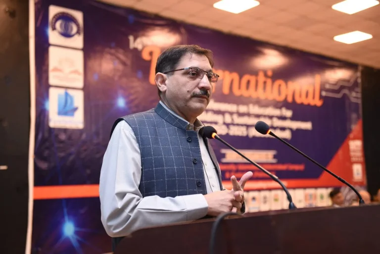 Speaker delivering a keynote address at ICEPSD-25, COMSATS University Abbottabad Campus