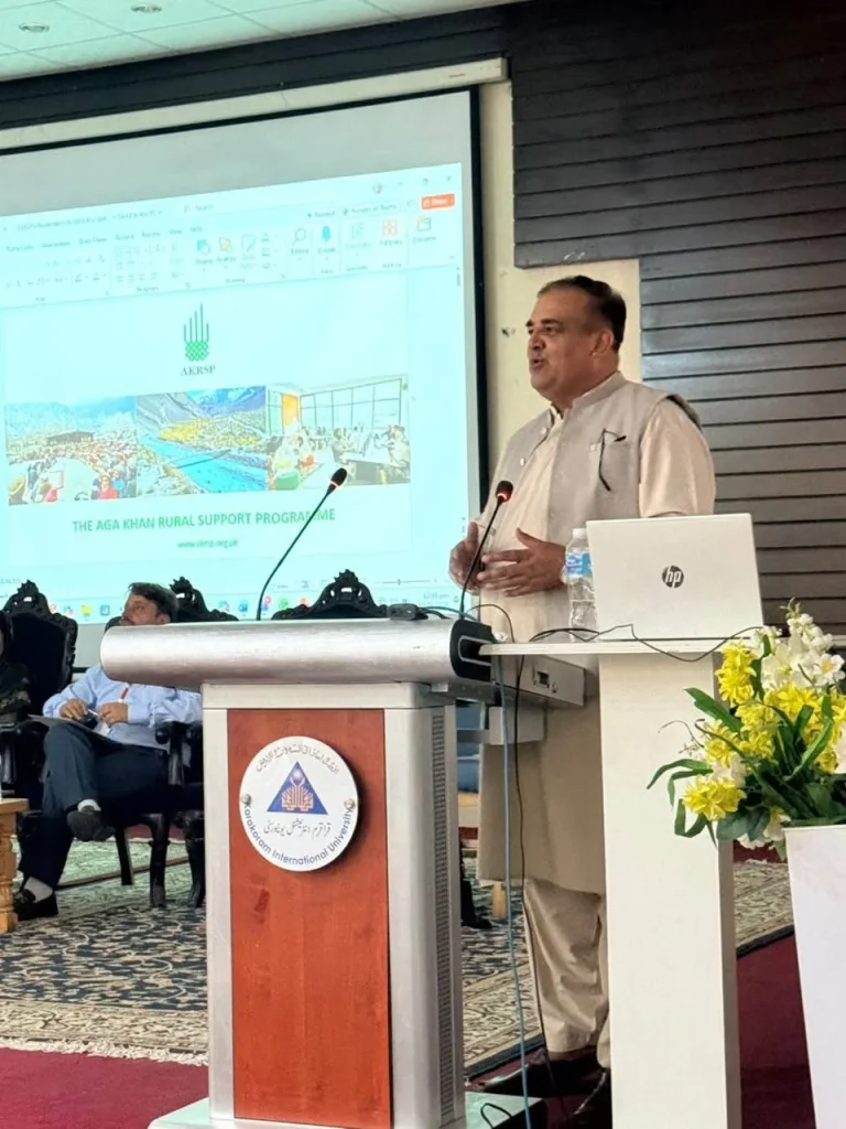 Speaker presenting work of the Aga Khan Rural Support Programme at ICFAS-26, Gilgit
